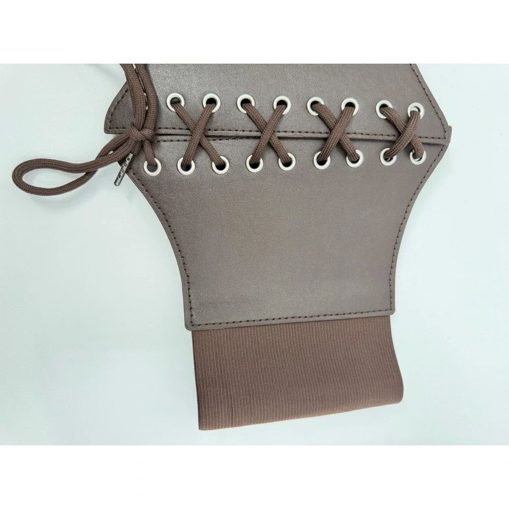 Unbranded Corset Belt Women OS Brown Lace Up Elastic Cinch Waist Faux Leather